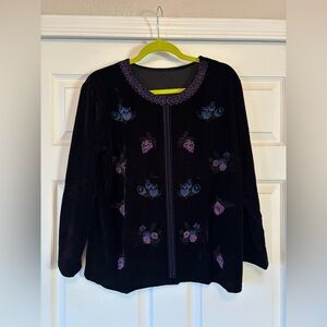 Black Velvet  Floral Embroidered Sweater